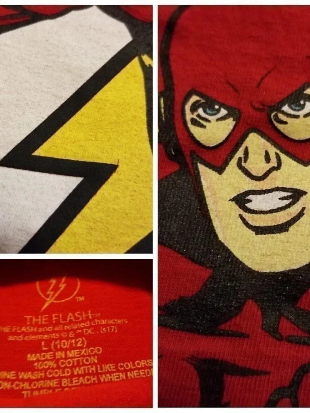 The Flash T-Shirt Boys Large 10/12 Red Short Sleeve DC Comics Graphic Tee Cotton